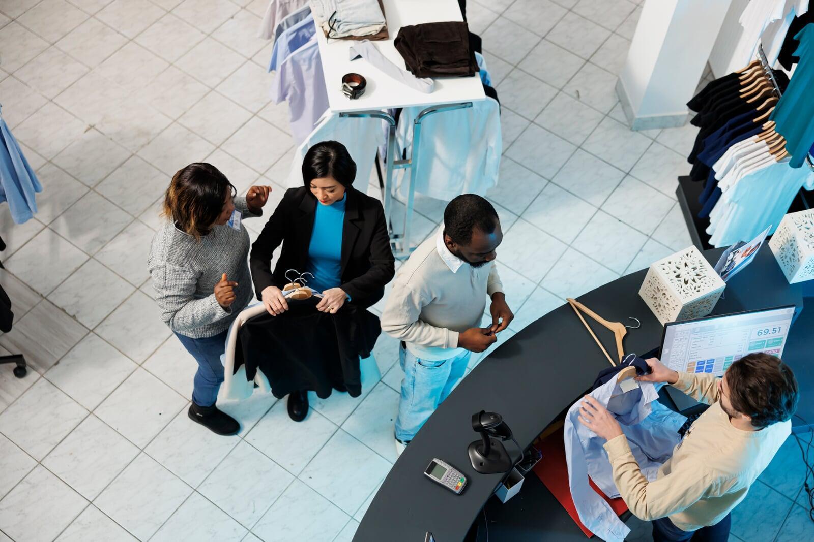 Customers waiting in organized queues inside a busy retail store on Black Friday Customers waiting in organized queues inside a busy retail store on Black Friday
