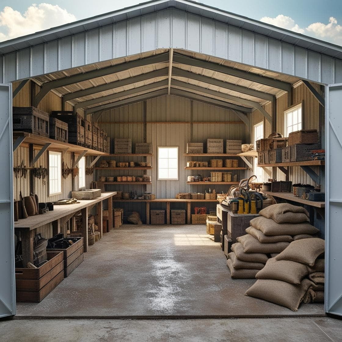 Un hangar bien rangé. Image créé par l'IA.