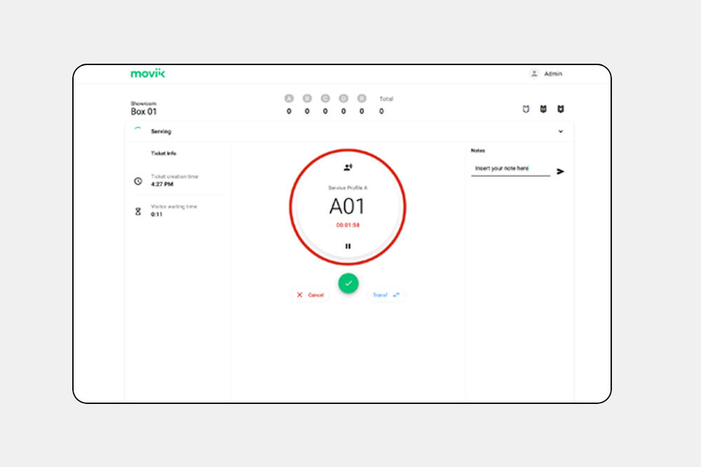 Ticket details screen showing a staff member adding service notes and relevant information for the customer. Ticket details screen showing a staff member adding service notes and relevant information for the customer.