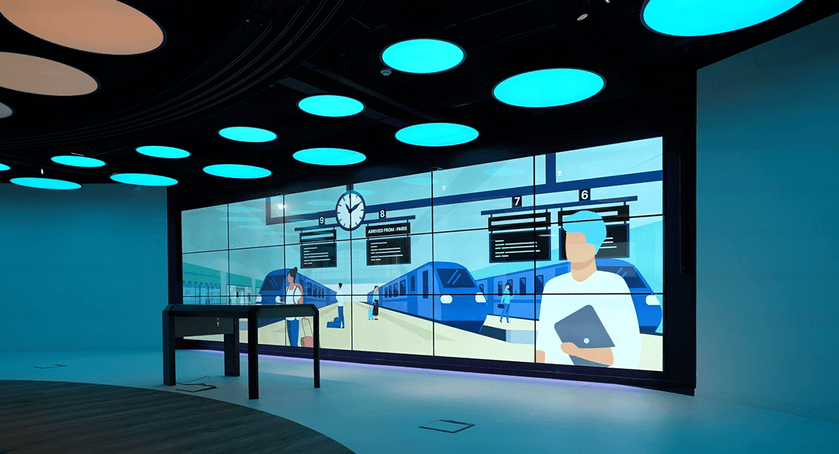 Detail view of TILE PRO touchscreen with minimal bezel for smooth, uninterrupted visuals across multiple displays