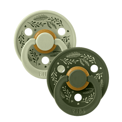 BIBS Pacifier Colour Holiday Leaf 2 PACK Latex Size 1 Sage/Hunter Green
