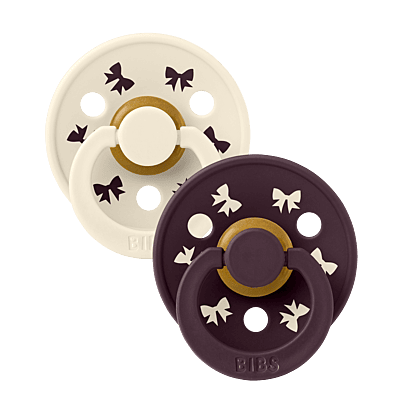 BIBS Pacifier Colour Holiday Bow 2 PACK Latex Size 1 Ivory/Plum