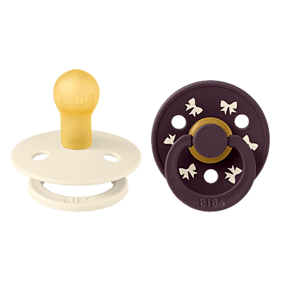 BIBS Pacifier Colour Holiday Bow 2 PACK Latex Size 1 Ivory/Plum