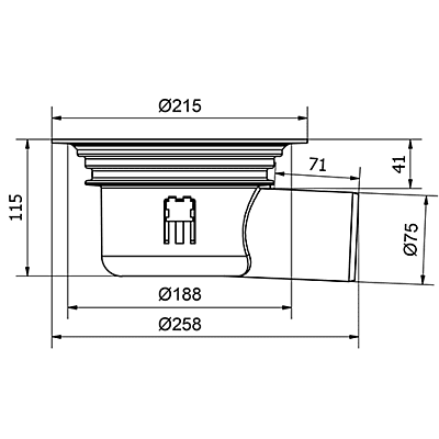PURUS grīdas noteka S-Serie Oden 75 ar horizontālu izvadu (7110405) PURUS grīdas noteka S-Serie Oden 75 ar horizontālu izvadu (7110405)