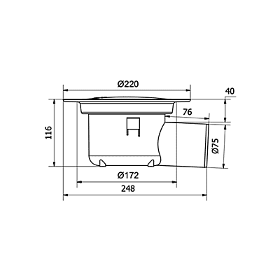 PURUS Floor drain Oden 75 side PURUS Floor drain Oden 75 side