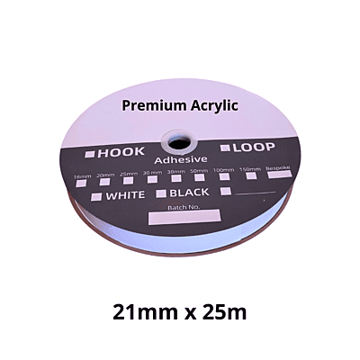 21mm x 25m Hook & Loop Premium Acrylic Adhesive