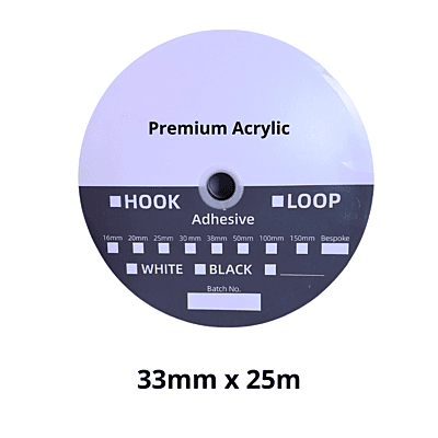33mm x 25m Hook & Loop Premium Acrylic Adhesive