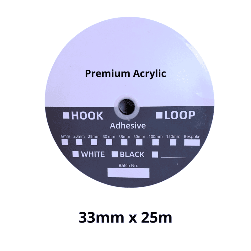33mm x 25m Hook & Loop Premium Acrylic Adhesive