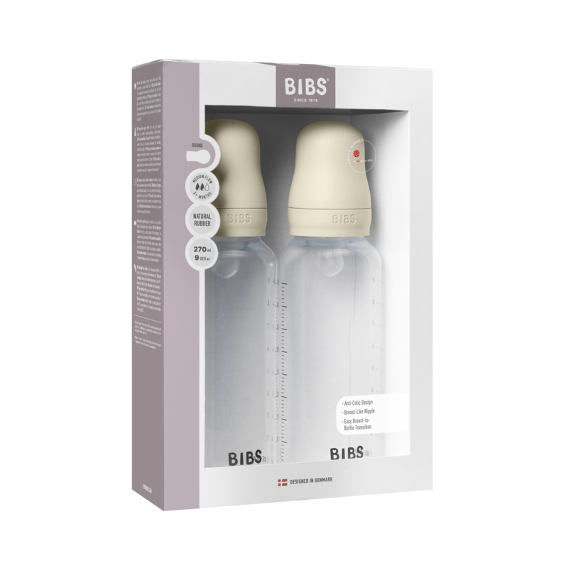Bibs Baby Bottle Round Silicone 2 pack 270ml Medium Flow Ivory Bibs Baby Bottle Round Silicone 2 pack 270ml Medium Flow Ivory