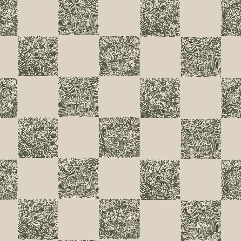 Animal Check Wallpaper - Chaingate Green - Edge Sand Animal Check Wallpaper - Chaingate Green - Edge Sand