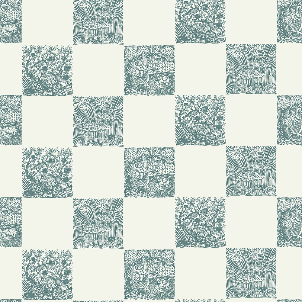 Animal Check Wallpaper - Osney Blue - Skirting White Animal Check Wallpaper - Osney Blue - Skirting White