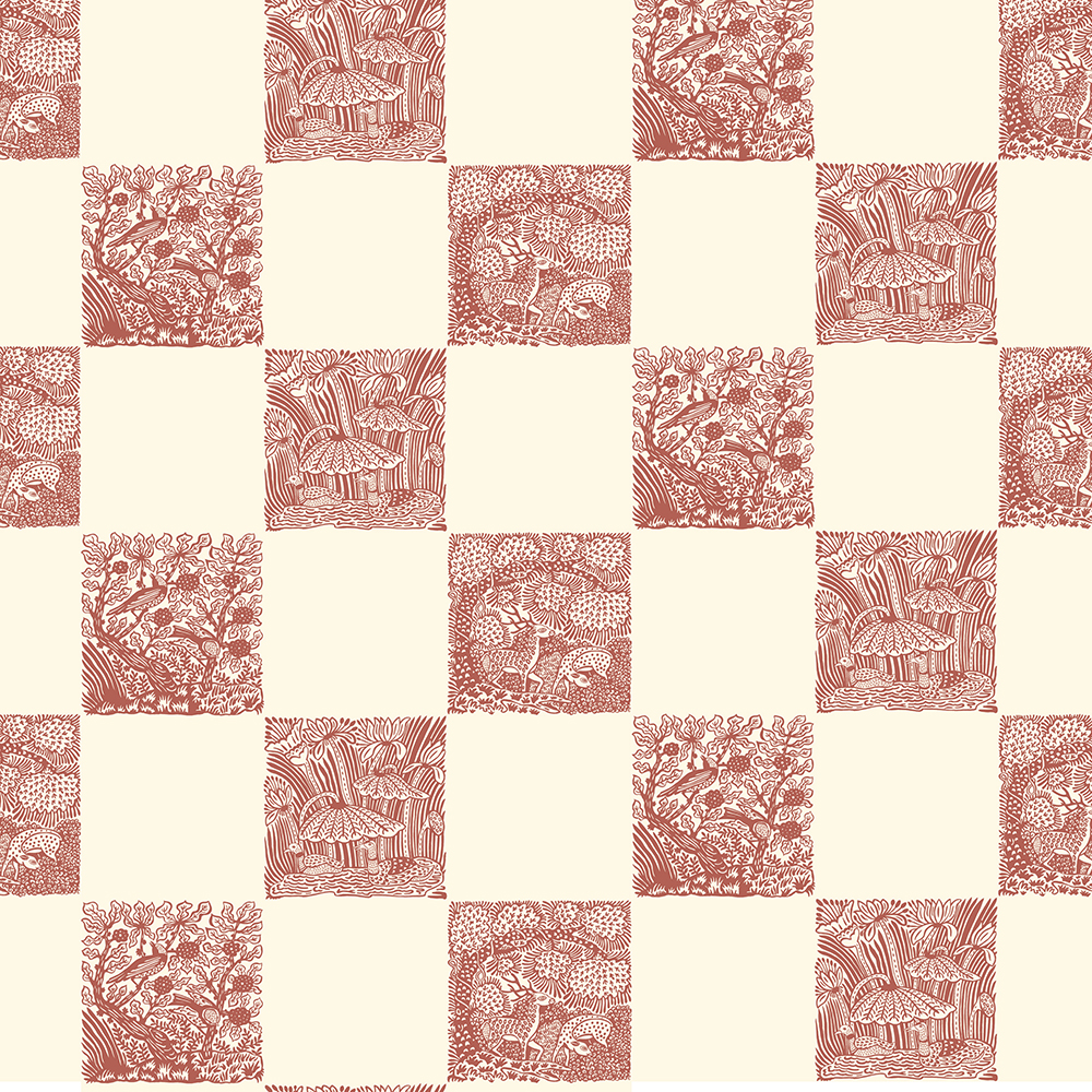 Animal Check Wallpaper - Red Topping - Clarke White Animal Check Wallpaper - Red Topping - Clarke White