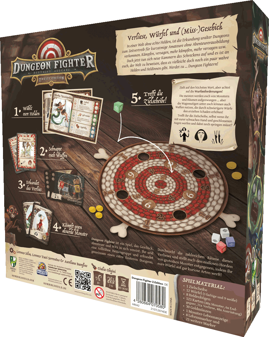Dungeon Fighter - Zweite Edition DEUTSCH Boxrückseite Dungeon Fighter - Zweite Edition DEUTSCH Boxrückseite