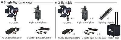 FL-C60D 3KIT | Set of 3 x 60W LED Spotlight, 25000lux, V-Mount, DMX FL-C60D 3KIT | Set of 3 x 60W LED Spotlight, 25000lux, V-Mount, DMX