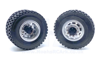 1/14 Scale Tamiya Low Loader Truck Wheels & Tyres Aluminium 1/14 Scale Tamiya Low Loader Truck Wheels & Tyres Aluminium
