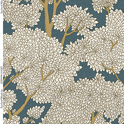 Stockend Woods Fabric - Navy and Ochre Stockend Woods Fabric - Navy and Ochre