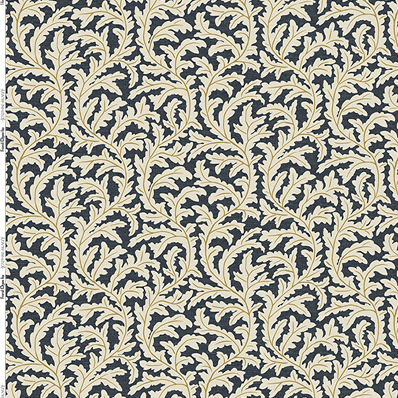 Frond Ogee Fabric - Navy and Ochre