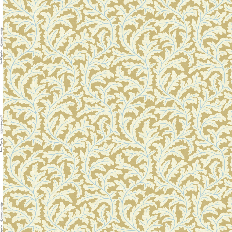 Frond Ogee Heavy Linen Fabric - Mustard and Blue
