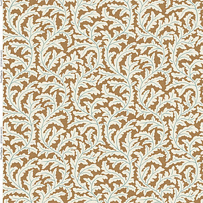 Frond Ogee Heavy Linen Fabric - Bright Orange and Blue