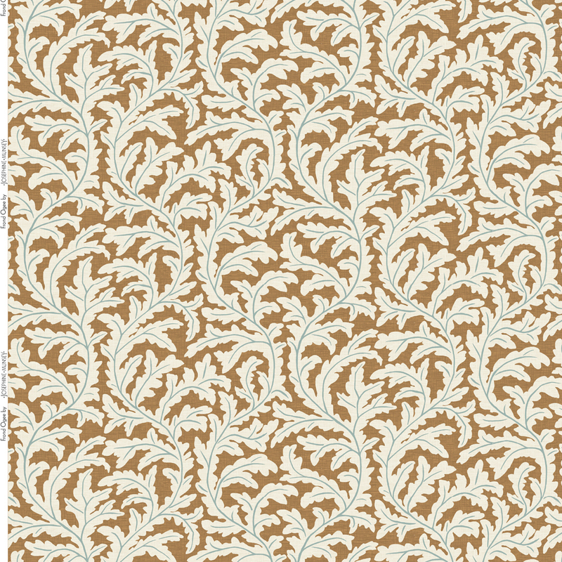 Frond Ogee Heavy Linen Fabric - Bright Orange and Blue