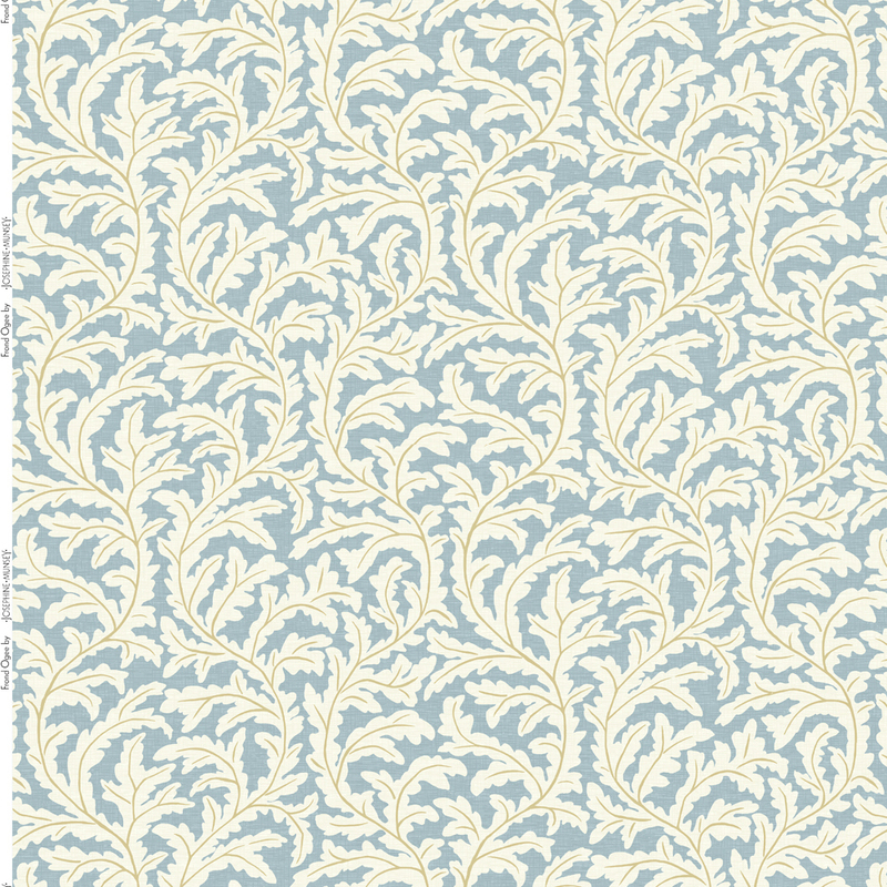 Frond Ogee Heavy Linen Fabric - Bright Blue and Yellow