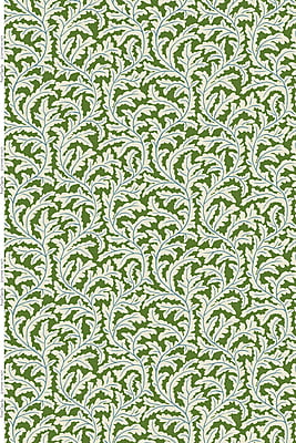 Frond Ogee Heavy Linen Fabric - Green and Blue