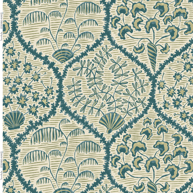 Sowerby Heavy Linen Fabric - Dark Blue and Green