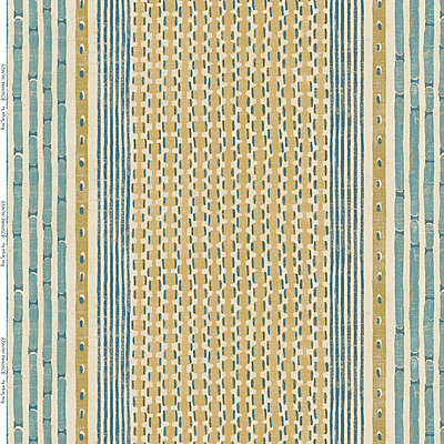 Rita Stripe Heavy Linen Fabric - Yellow and Blue