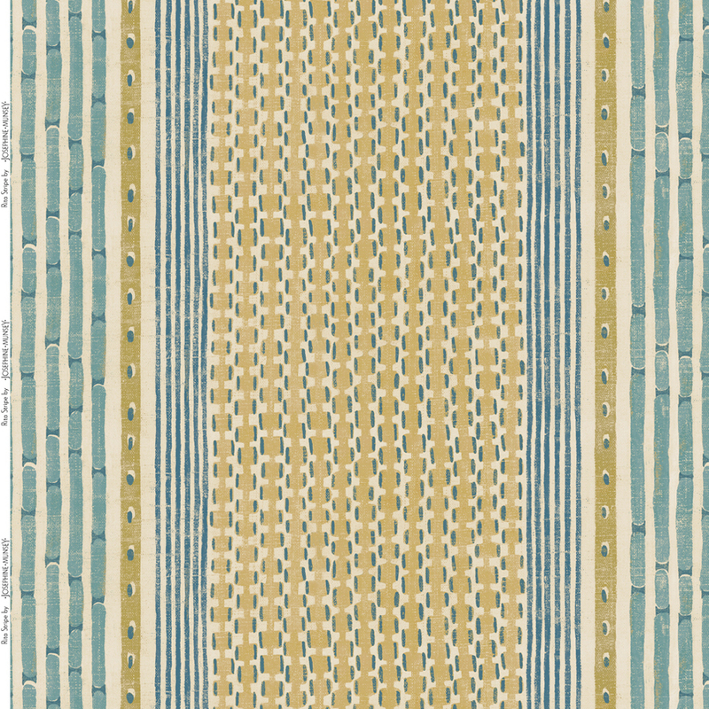 Rita Stripe Heavy Linen Fabric - Yellow and Blue