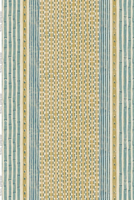 Rita Stripe Heavy Linen Fabric - Yellow and Blue