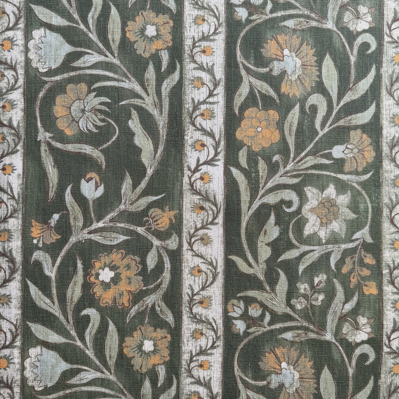 Potter Stripe - Green and Orange - Heavy Linen Potter Stripe - Green and Orange - Heavy Linen