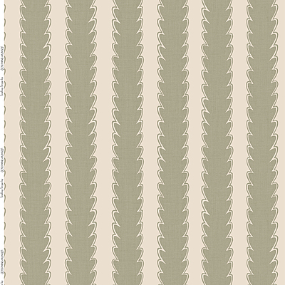 Scallop Stripe Heavy Linen Fabric - Sage