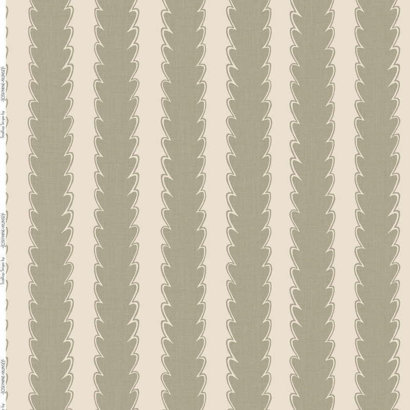 Scallop Stripe Heavy Linen Fabric - Sage