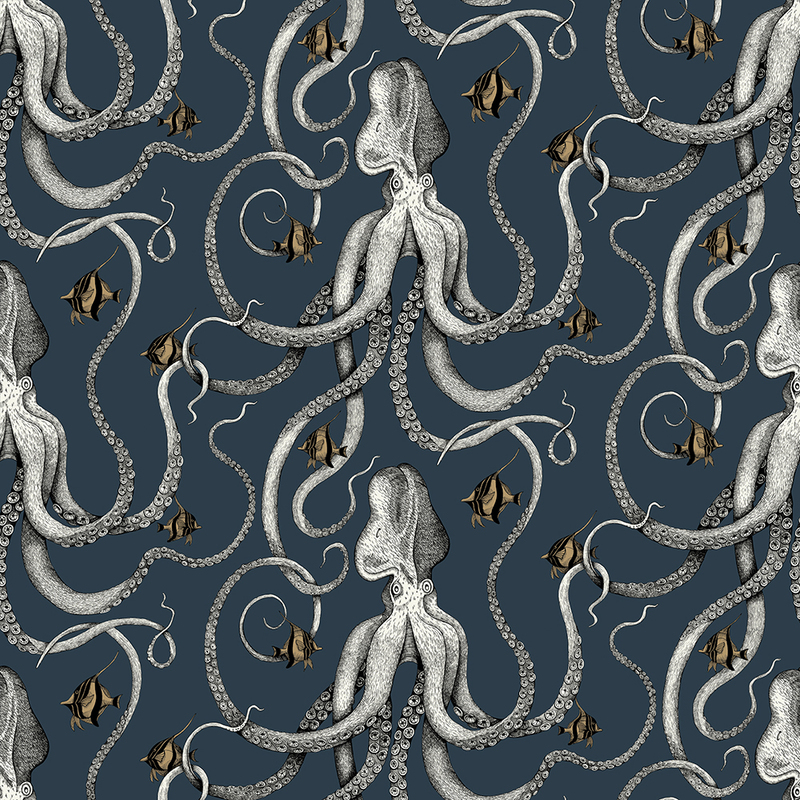 Octopoda - Deep Sea Blue - Wallpaper