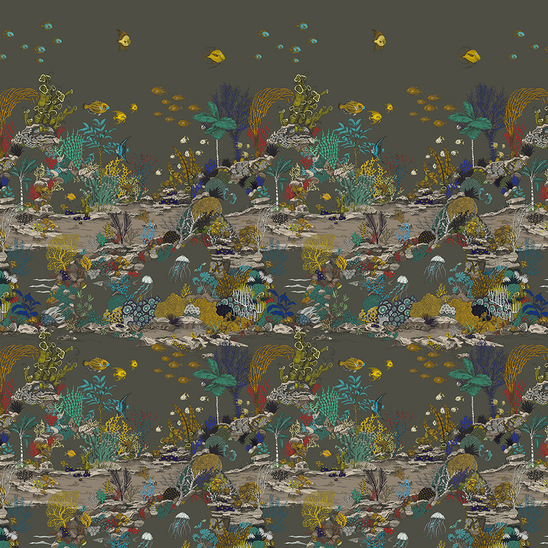Underwater Jungle Wallpaper - Graphite and Jewel Highlights Underwater Jungle Wallpaper - Graphite and Jewel Highlights