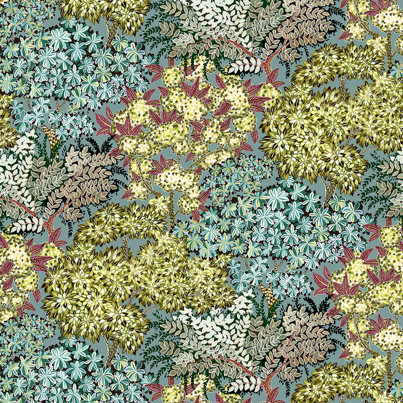 Broccoli Canopy Wallpaper - Celadon, Olive Green and Deep Red Broccoli Canopy Wallpaper - Celadon, Olive Green and Deep Red
