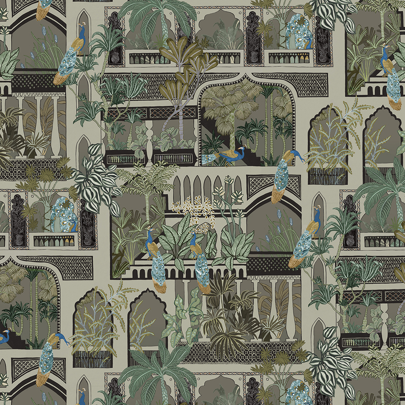 Peacock Arches Wallpaper - Mushroom Grey