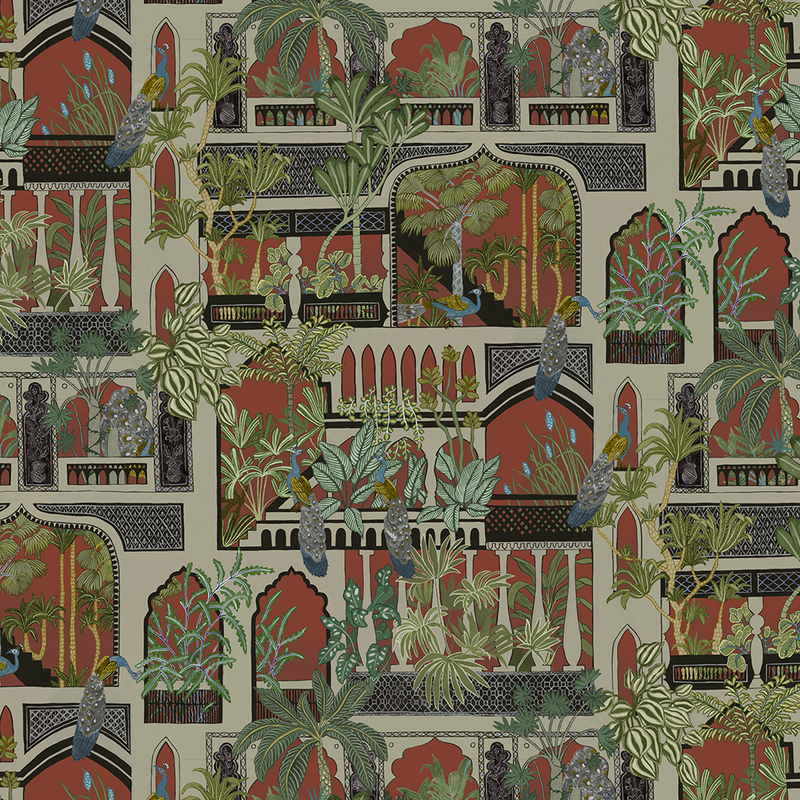 Peacock Arches Wallpaper - Terracotta