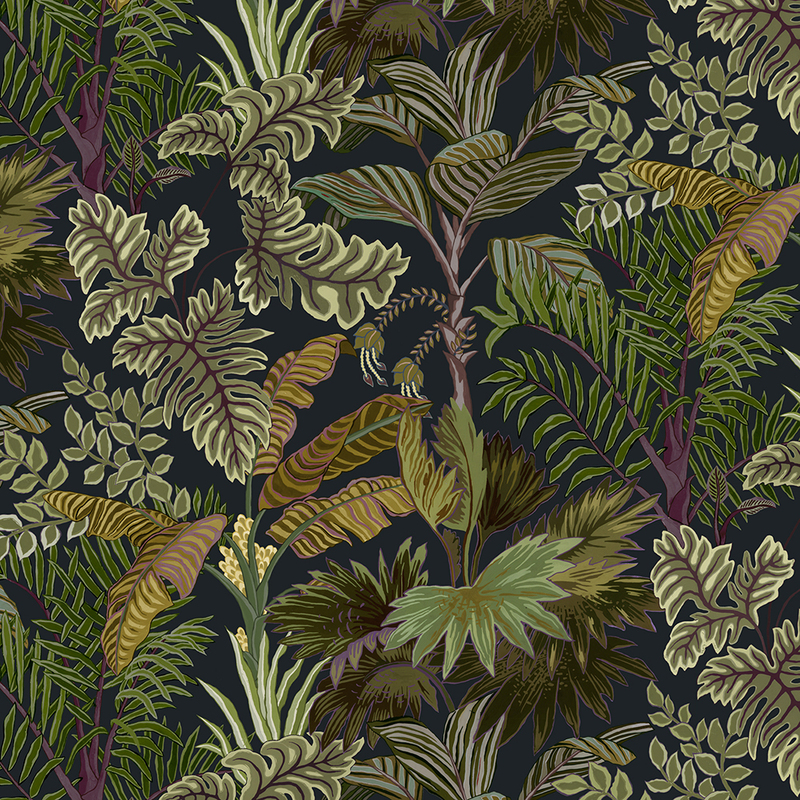 Palm Grove Wallpaper - Midnight and Green Palm Grove Wallpaper - Midnight and Green