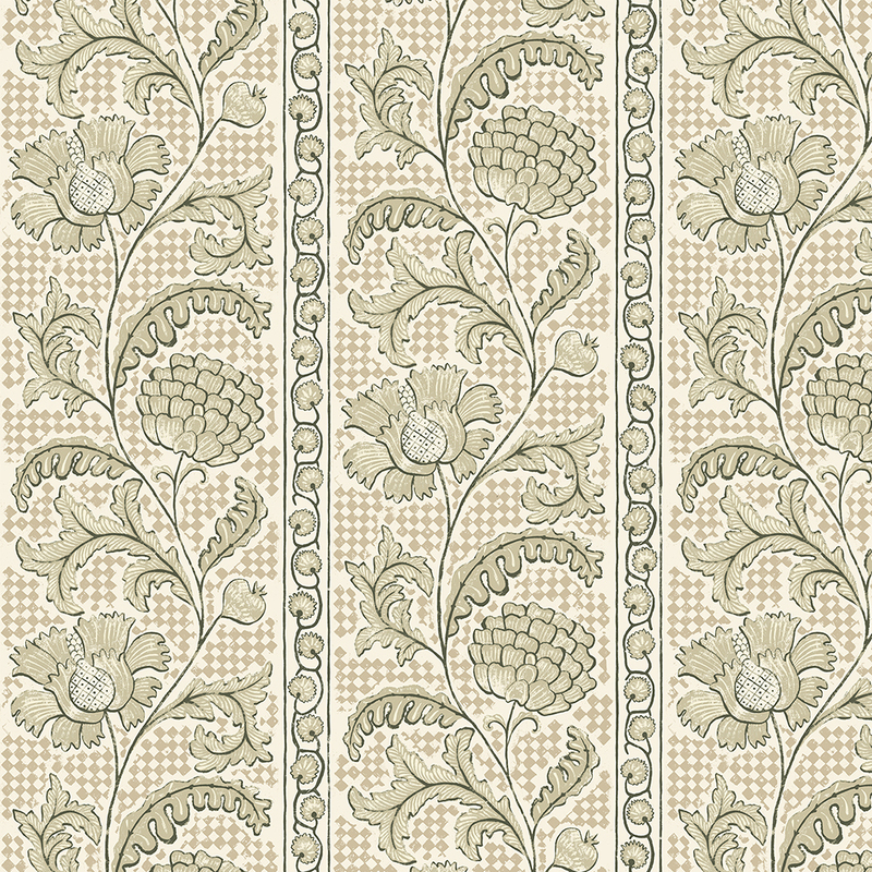 Floral Check Wallpaper - Maitland Green and Cotswold White