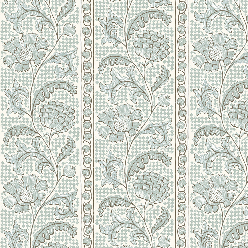 Floral Check Wallpaper - Barton Blue and Cotswold White