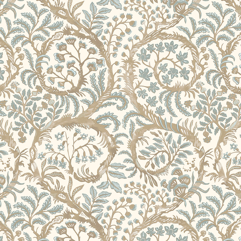 Butterrow Wallpaper - Soft Blue and Brown