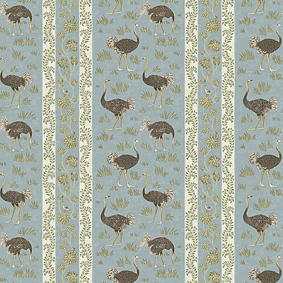 Ostrich Stripe Wallpaper - Mid Blue and White Ostrich Stripe Wallpaper - Mid Blue and White