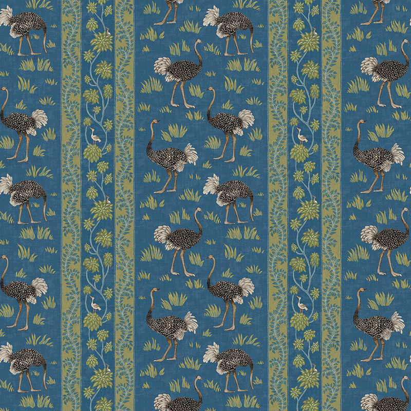 Ostrich Stripe Wallpaper - Bright Blue