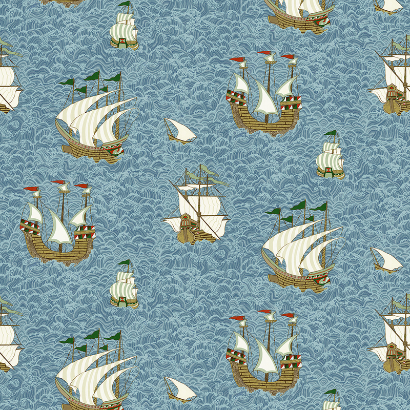 Ships Wallpaper - Sea Blue