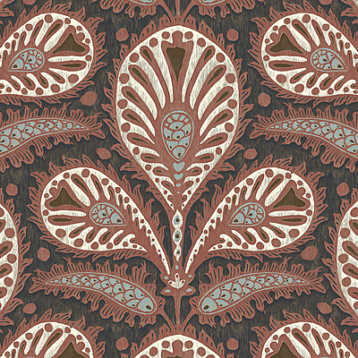 Ikat Clover Wallpaper - Red and Ink Ikat Clover Wallpaper - Red and Ink