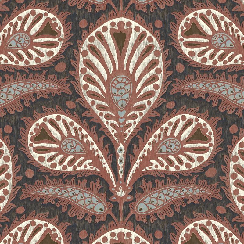 Ikat Clover Wallpaper - Red and Ink Ikat Clover Wallpaper - Red and Ink