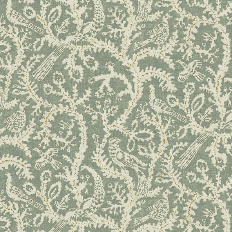 Stitched Birds Wallpaper - Aqua