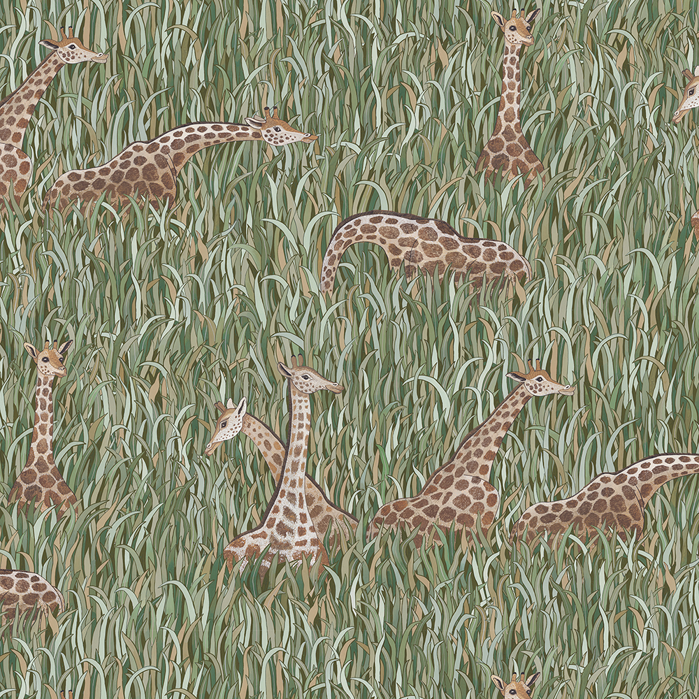 Giraffes - Green - Wallpaper