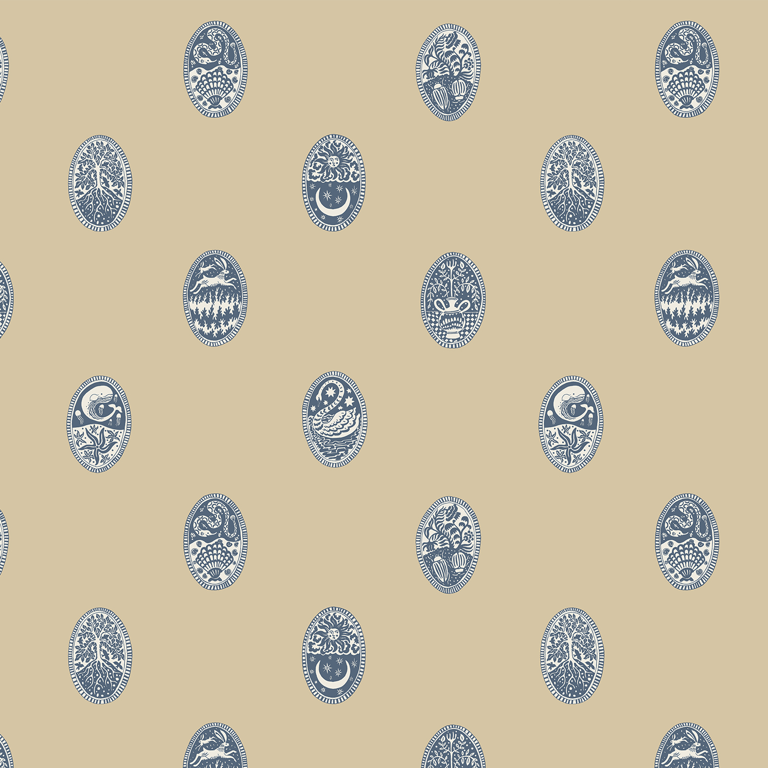 Linear Cameos - Shell, Churt Blue and Cliffwell Stone - Wallpaper